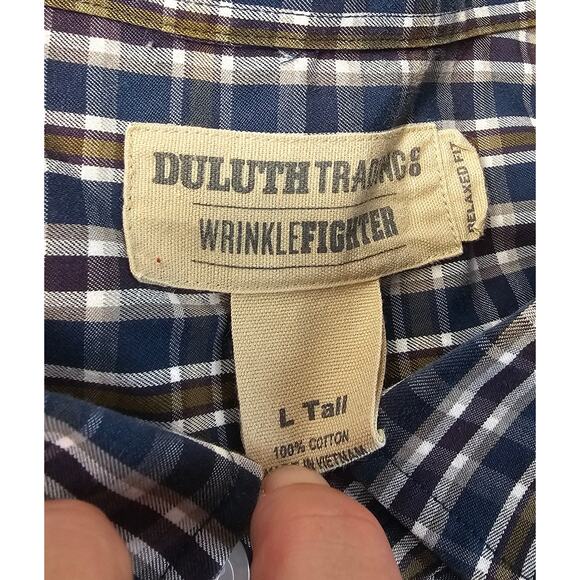 Wrinkle fighter relaxed fit long sleeve Duluth button up blue plaid LT L TALL ^ - Picture 5 of 7